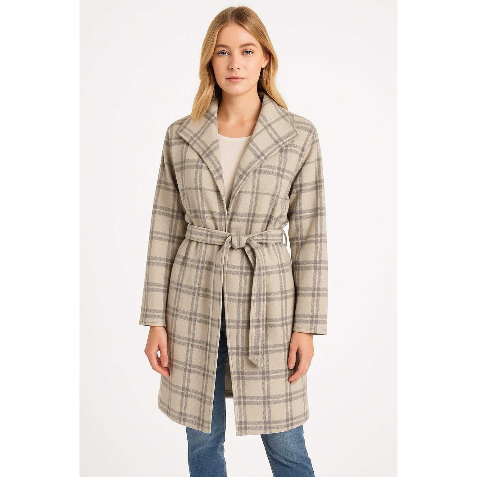 Love+Luxe Relaxed Plaid Soft-Brushed Overcoat For Women Size L